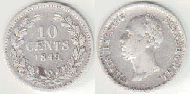 1849. Netherlands silver 10 Cents (VF) A005572